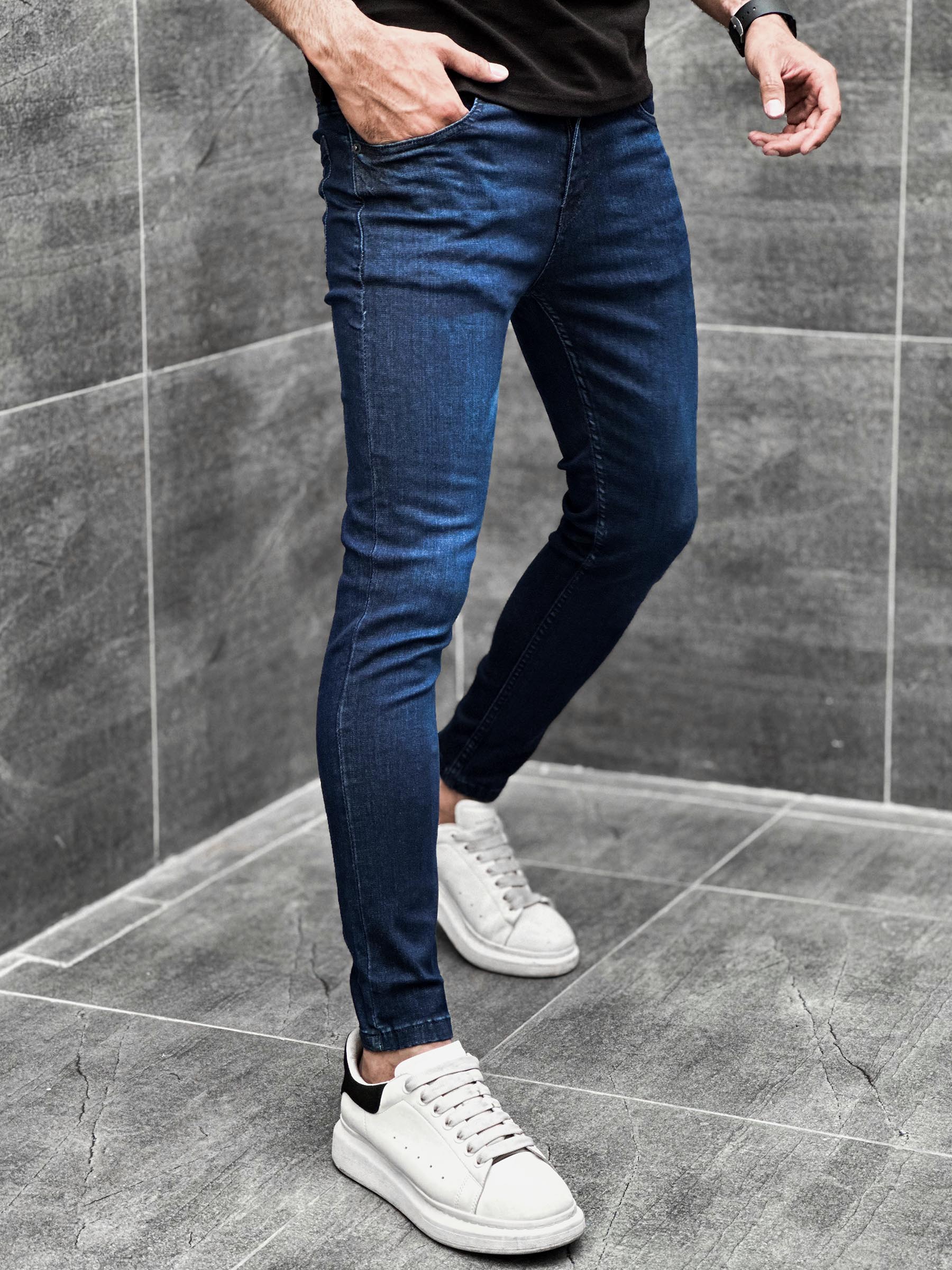 Turbo Back Pocket Logo Ankle Fit Jeans in Dark Blue