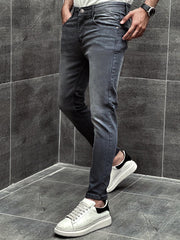 Turbo Light Faded Ankle Fit Jeans in Light Grey