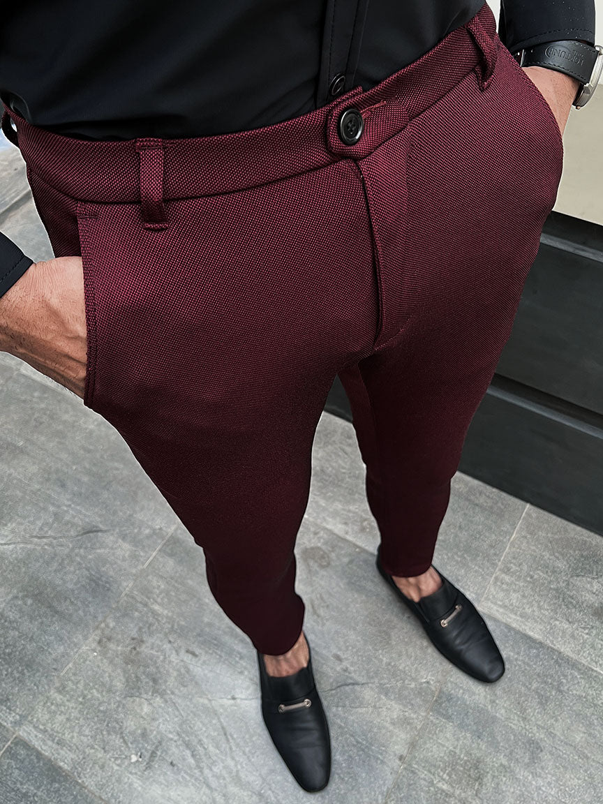Super Elastic Slim Cotton Pant in Maroon
