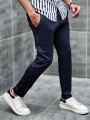 Super Elastic Slim Cotton Pant In Navy Blue