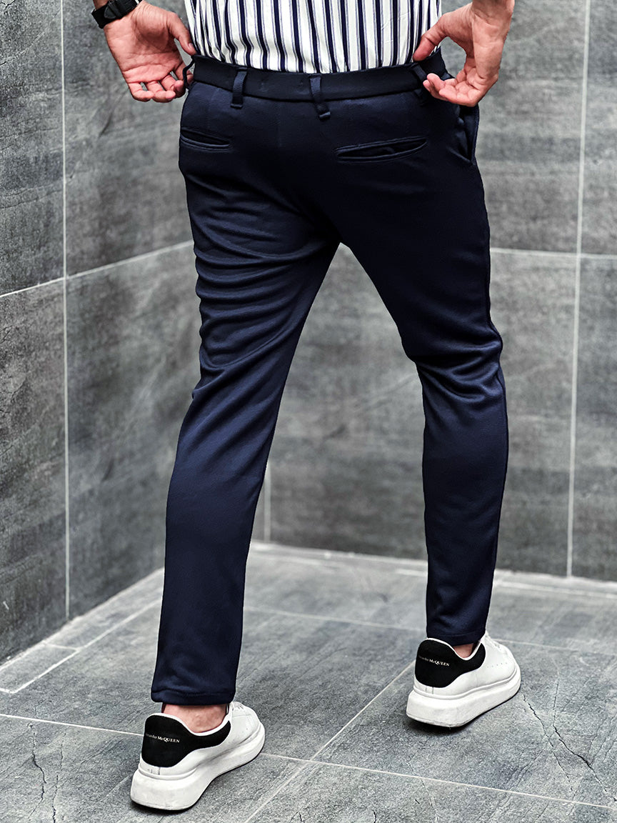Super Elastic Slim Cotton Pant In Navy Blue