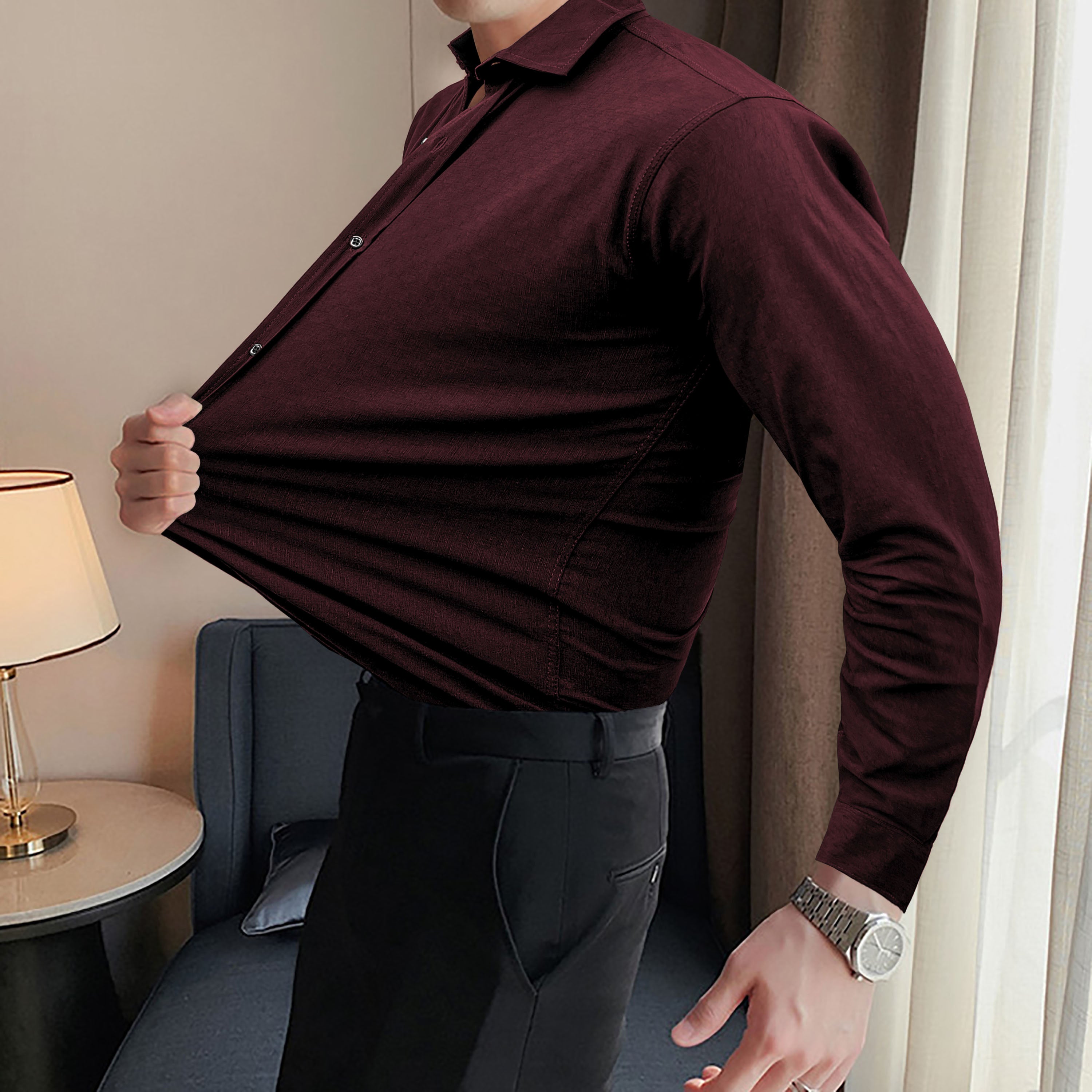Self Textured Elastic Shirt