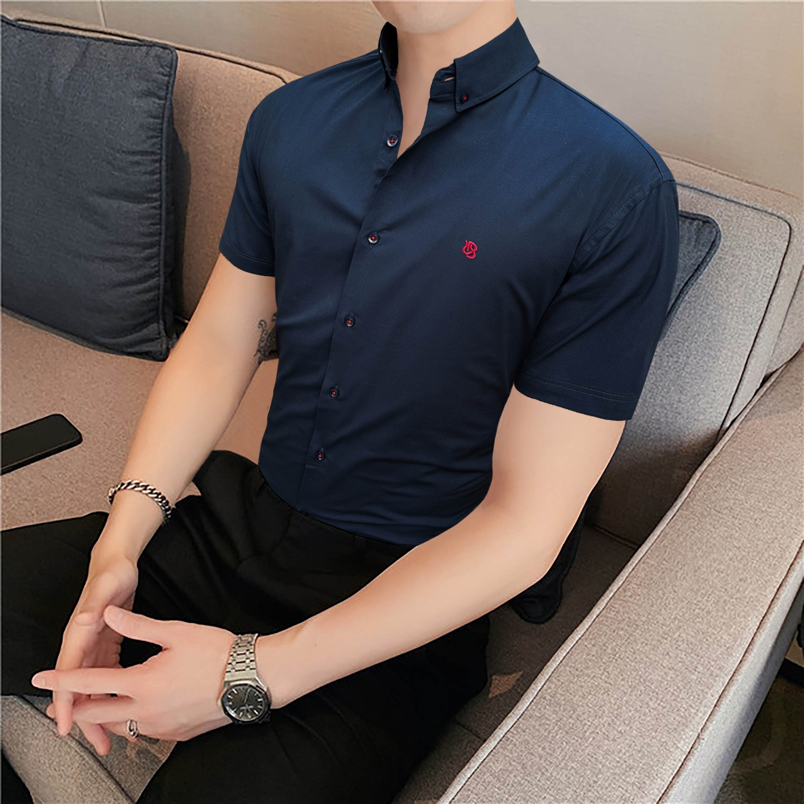 Plain Cotton Stretch Casual Shirt