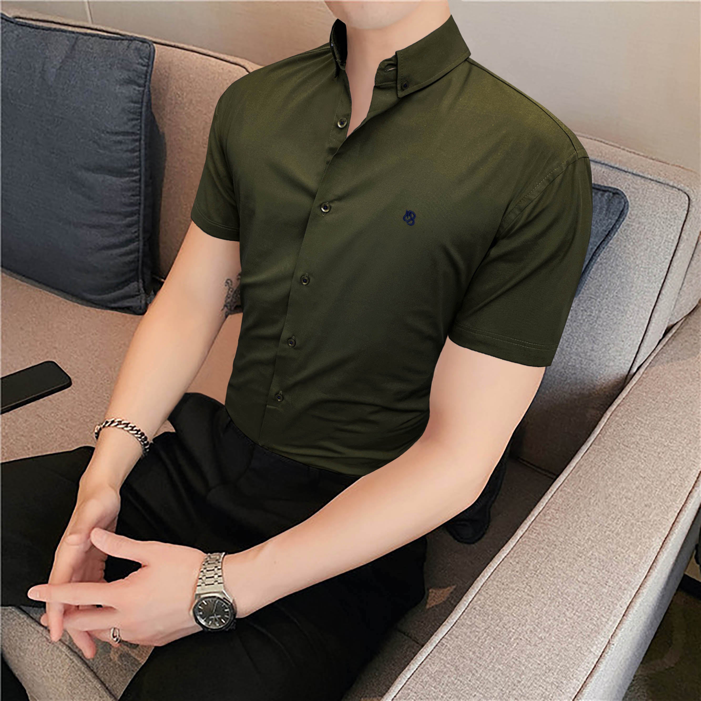 Plain Cotton Stretch Casual Shirt
