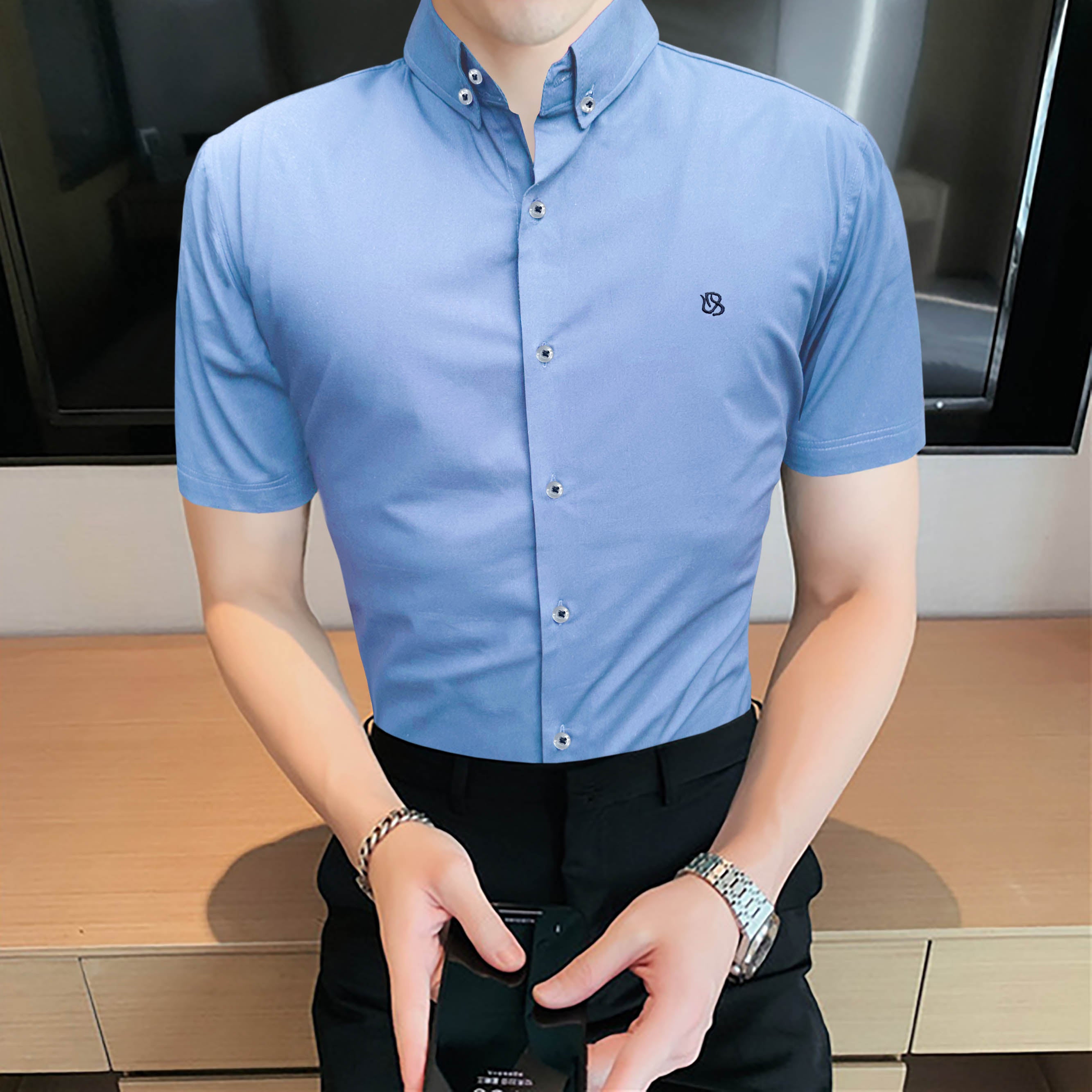 Plain Cotton Stretch Casual Shirt